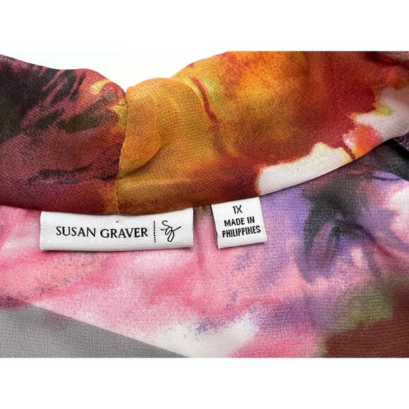 Susan Graver Vest Womens 1X Chiffon Floral or Swim Cover-Up Pink Floral Whimsy - Picture 11 of 12